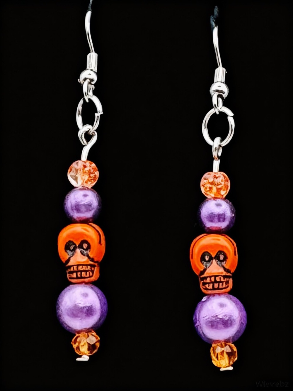Purple and Orange Skull Bead Drop Earrings